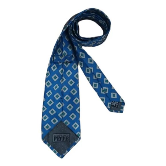 GIANFRANCO FERRE Blue Geometric Silk Tie ITALY 57"/ 3.5" EC - Picture 3 of 7